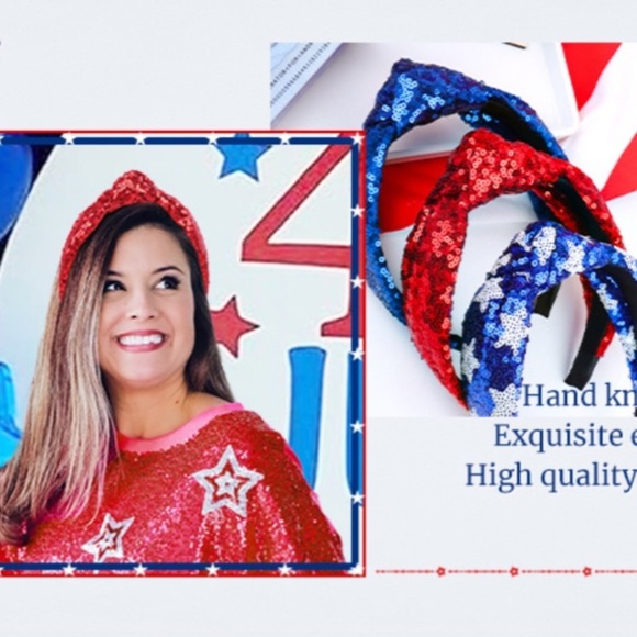 Knotted Headbands Sequins Hair Access. 2Pk 4th of July Glitter Sparkly Bling NIP - Picture 12 of 13